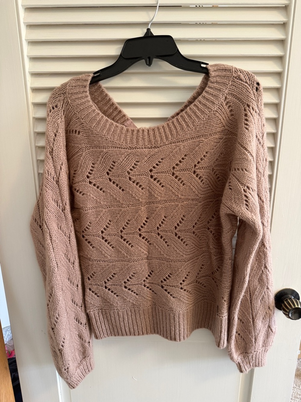 Abercrombie & Fitch Open-Knit Scoop Neck Sweater in Dusty Mauve